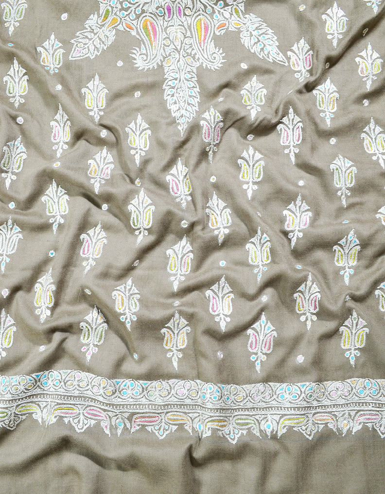 greyish natural embroidery pashmina shawl 8272