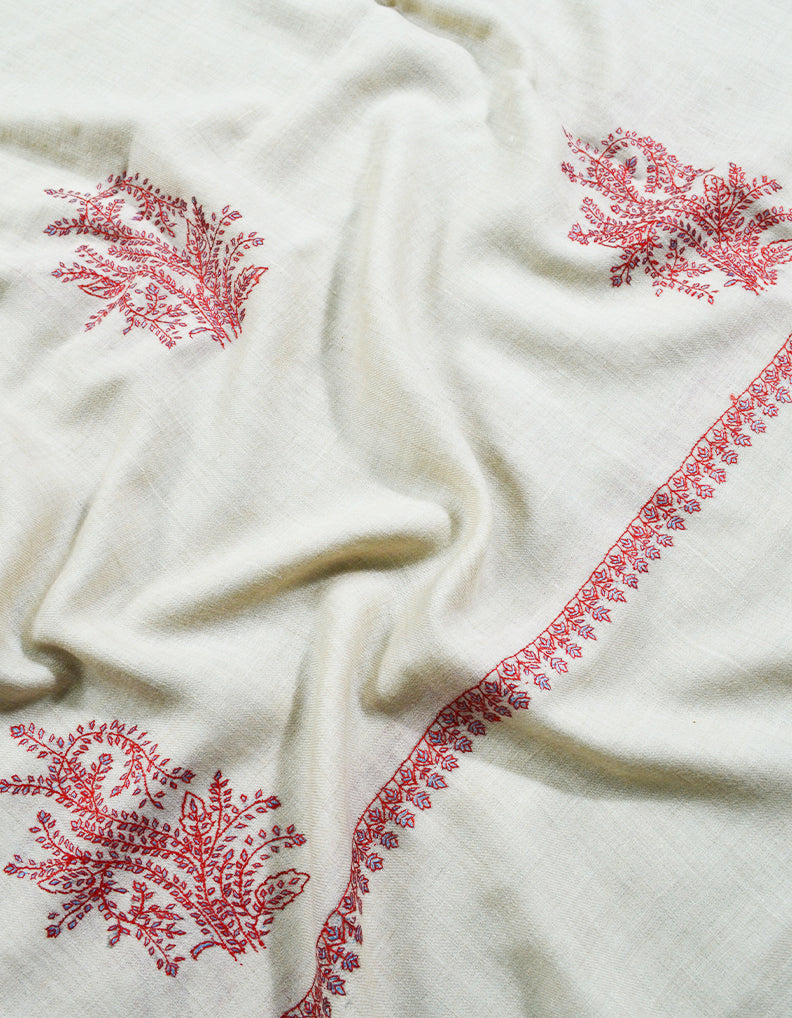 white booti embroidery pashmina shawl 8274