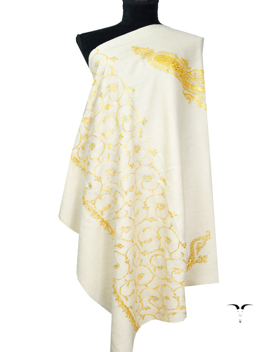 Off white/ cream tilla embroidery pashmina shawl 8277