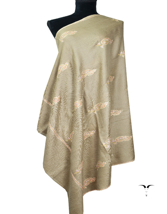 dark natural booti silk embroidery pashmina shawl 8278