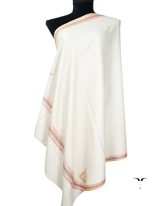 pure white tilla embroidery pashmina shawl 8282