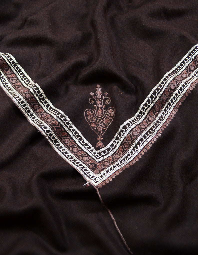 dark brown tilla embroidery pashmina shawl 8290