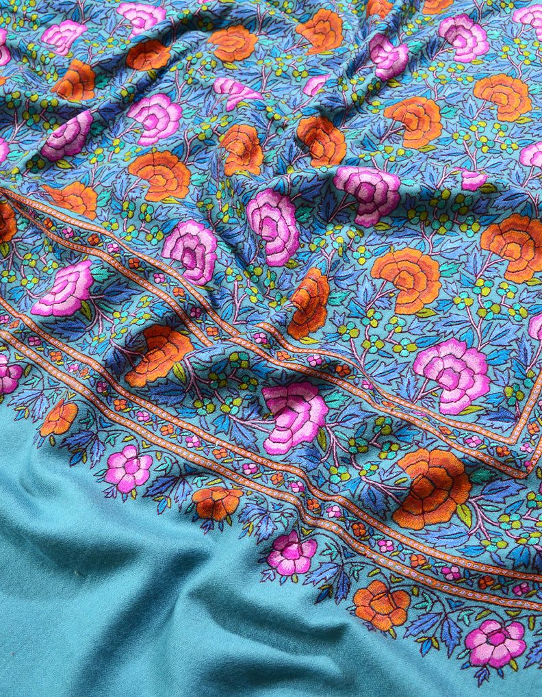 azure blue embroidery pashmina shawl 8292