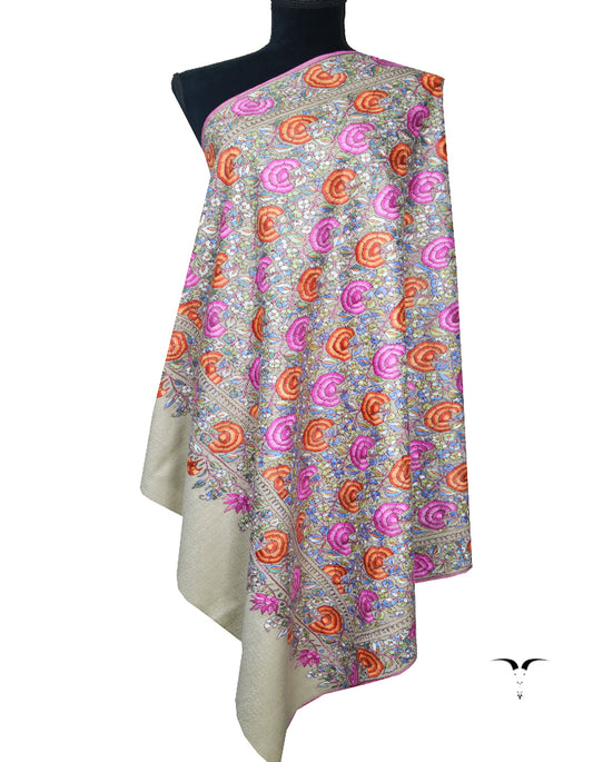 natural gulabdaar jamma embroidery pashmina shawl 8306