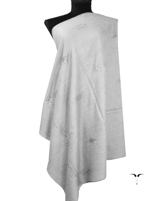 light grey booti embroidery pashmina shawl 8324