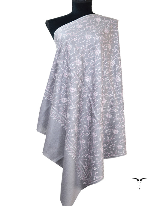pewter grey jaali embroidery pashmina shawl 8325