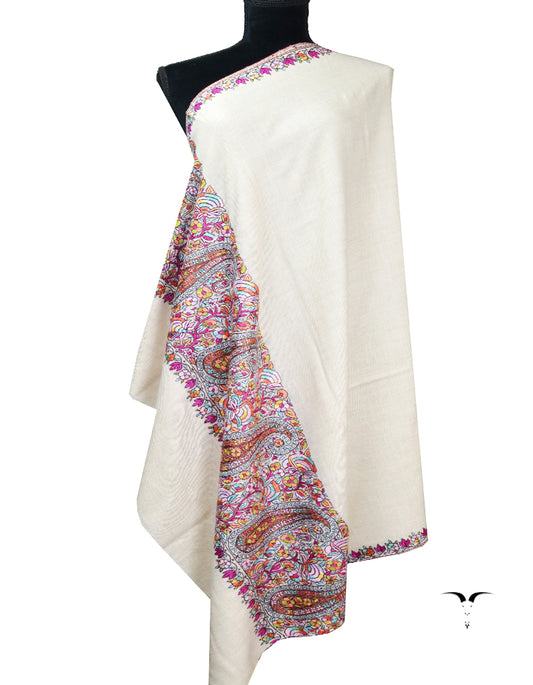 white embroidery pashmina shawl 8372