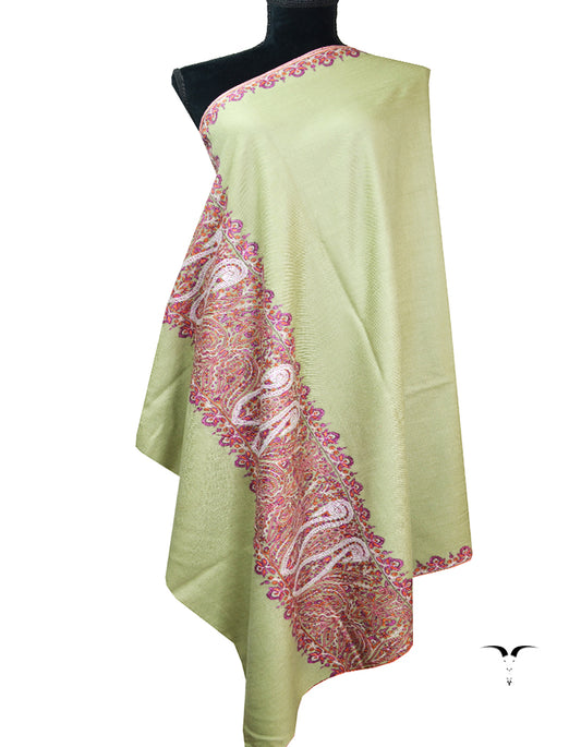 Sage green embroidery pashmina shawl 8379