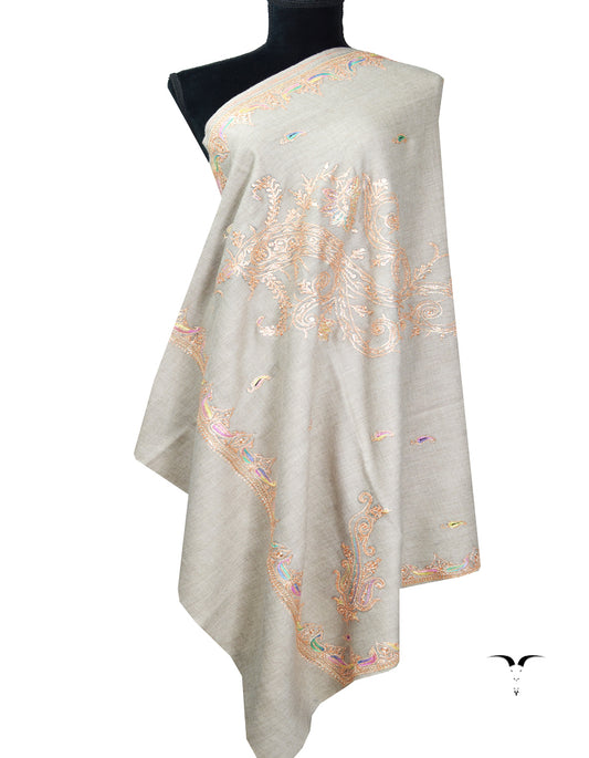 natural tilla embroidery pashmina shawl 8400
