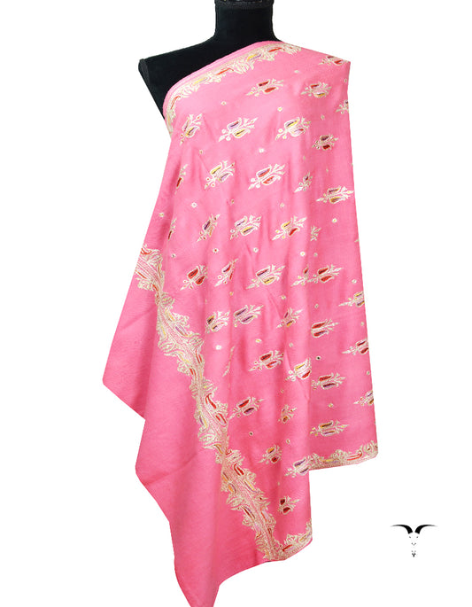 baby pink tilla embroidery pashmina shawl 8409