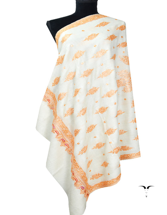 white tilla embroidery pashmina shawl 8411
