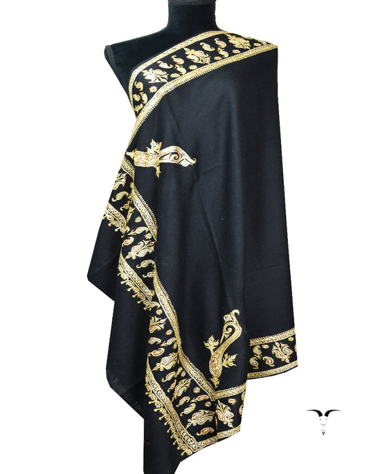 black tilla embroidery pashmina shawl 8419