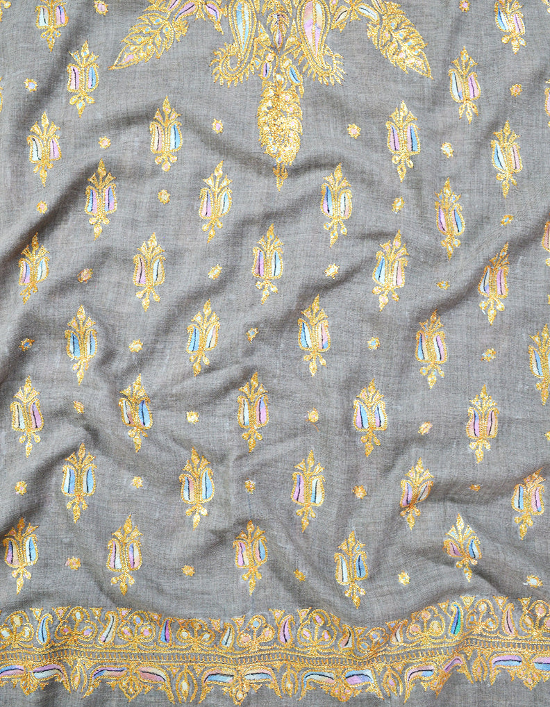 natural tilla embroidery pashmina shawl 8427