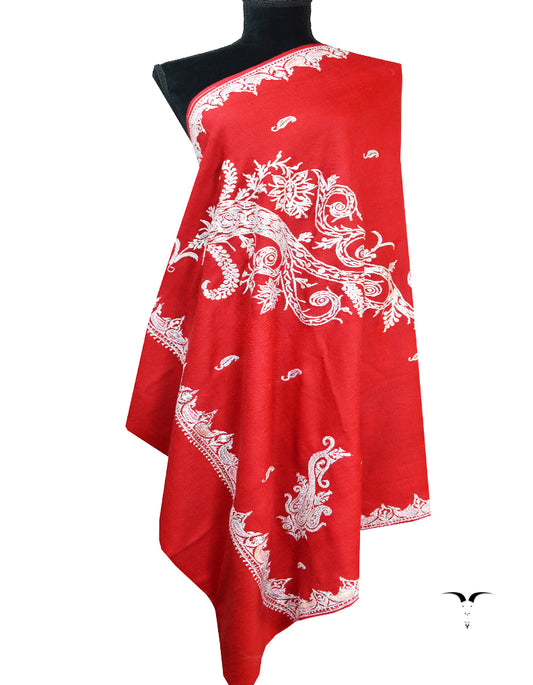 red tilla embroidery pashmina shawl 8436