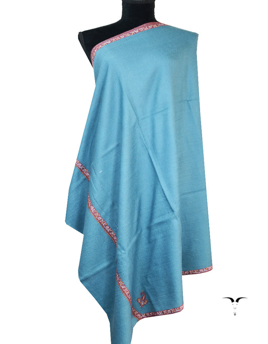 dark azure blue embroidery pashmina shawl 8530