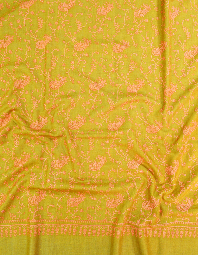 mustard jaali embroidery pashmina shawl 8533