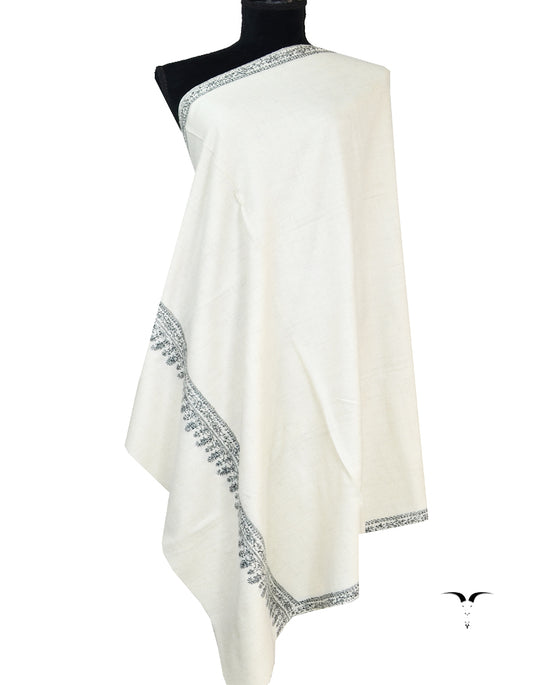 white embroidery pashmina shawl 8535
