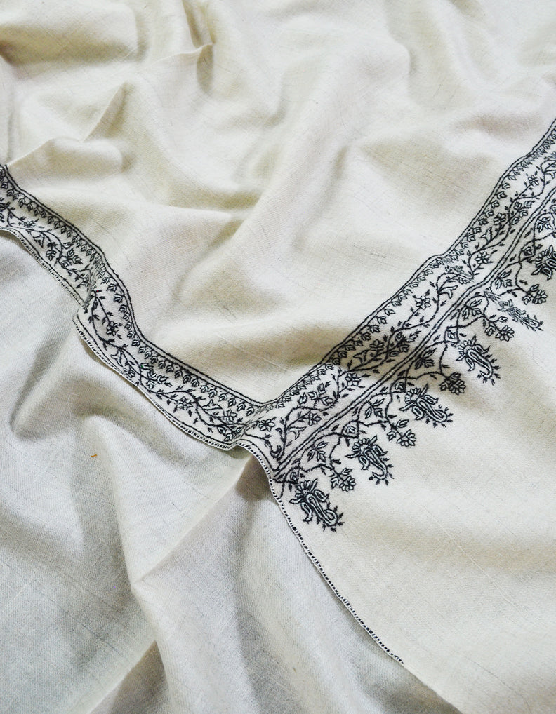 white embroidery pashmina shawl 8535