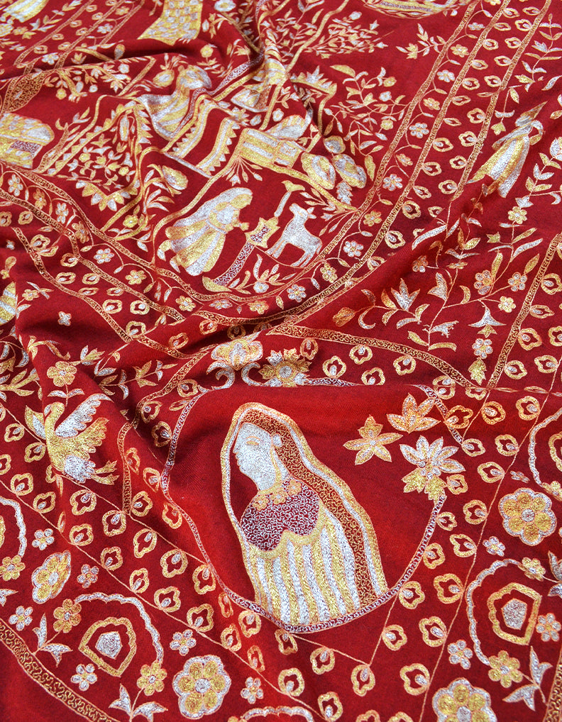 Maroon kalamkari Pashmina shawl 8571 (Size M)
