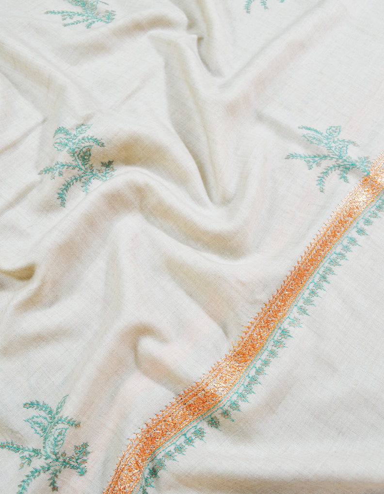 white booti embroidery pashmina shawl 8595