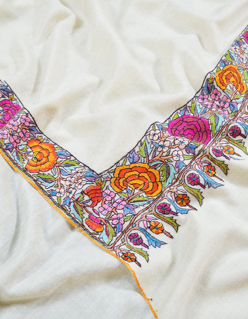 pure white embroidery pashmina shawl 8596