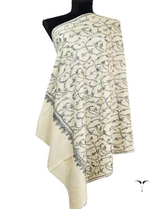 off-white jaali embroidery pashmina shawl 8603