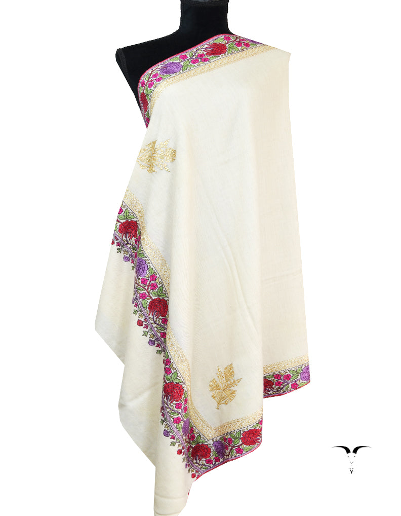 pure white tilla embroidery pashmina shawl 8604