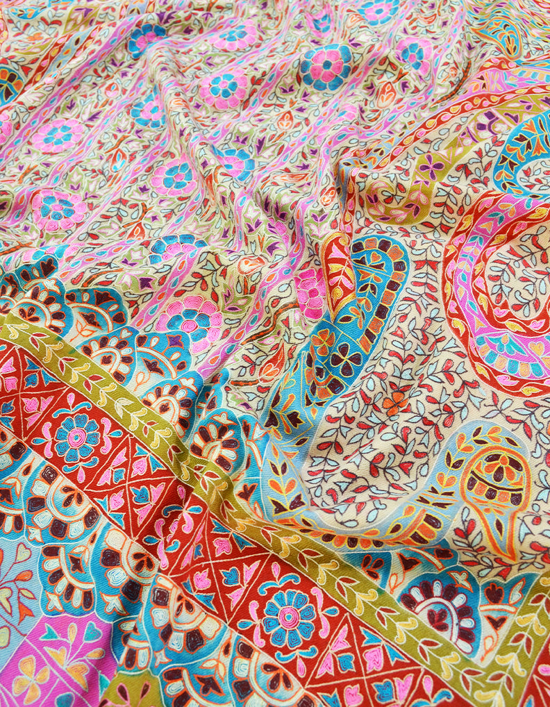 pink and red kalamkari Pashmina shawl 8637