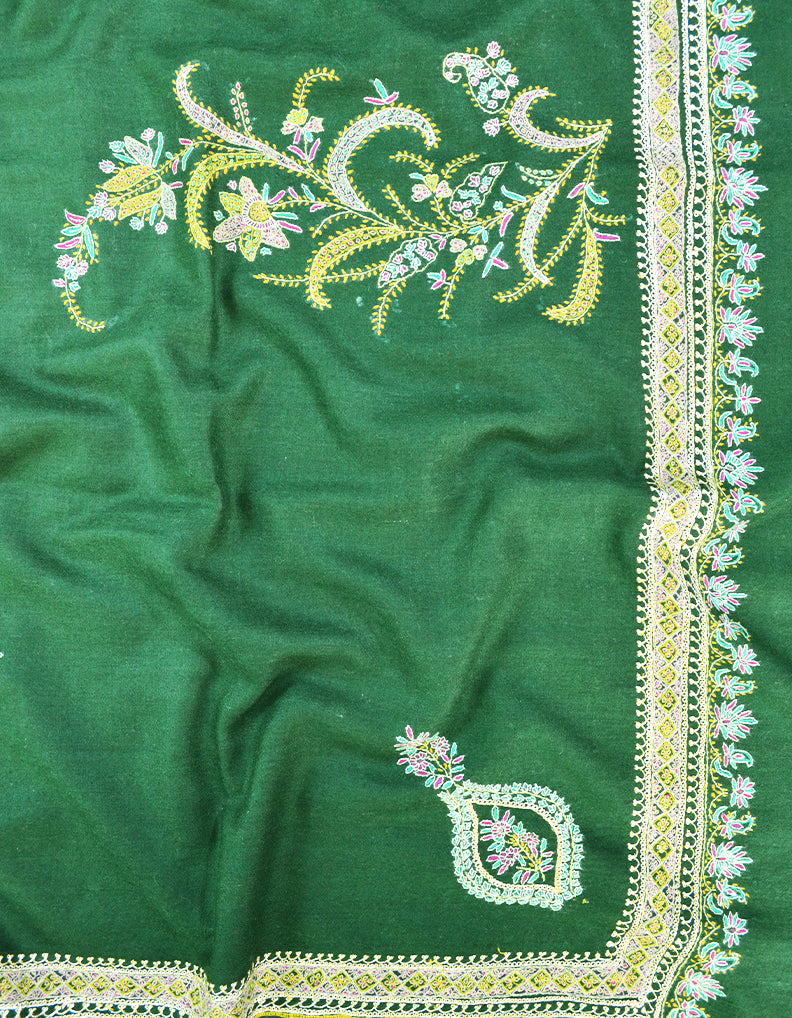 green tilla embroidery Pashmina shawl 8663