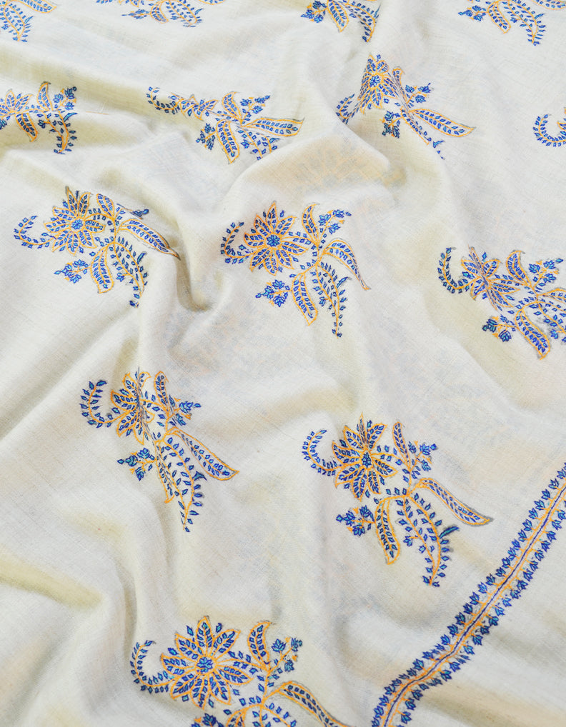 white booti embroidery Pashmina shawl 8666