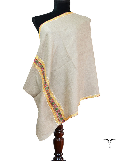 greyish natural embroidery Pashmina stole 8672