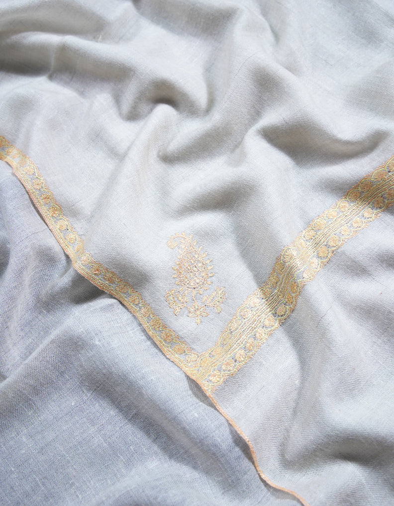 pearl white embroidery Pashmina shawl 8696