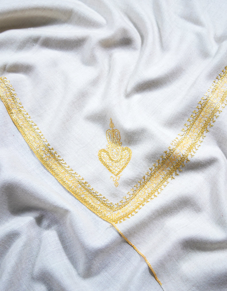 snow white tilla embroidery Pashmina shawl 8698
