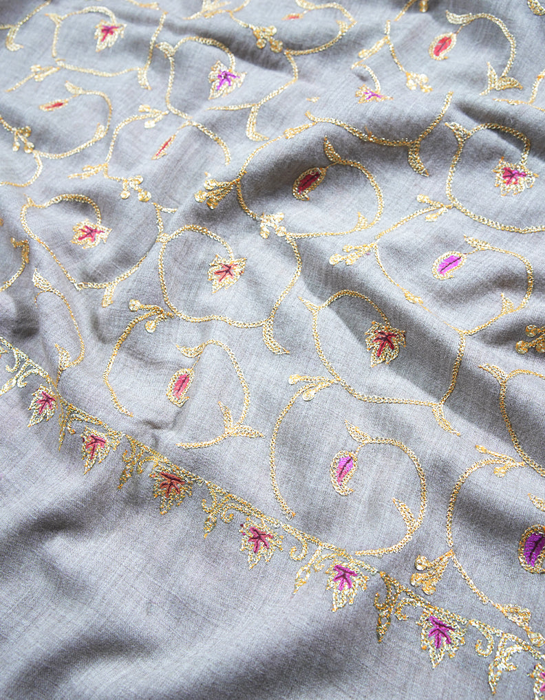 natural tilla embroidery Pashmina shawl 8714