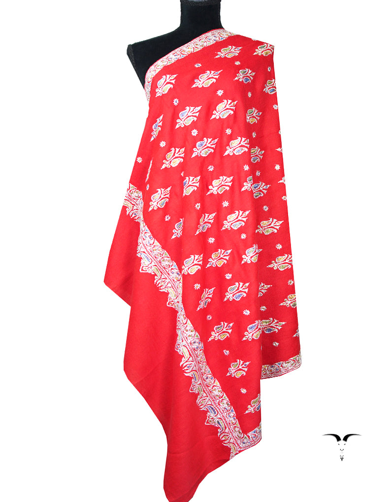 red tilla booti embroidery Pashmina shawl 8717