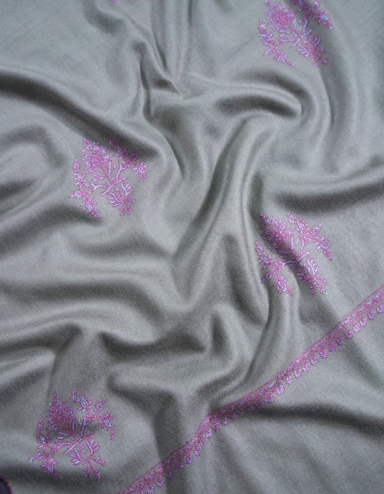 rhino gray booti embroidery pashmina shawl 8736