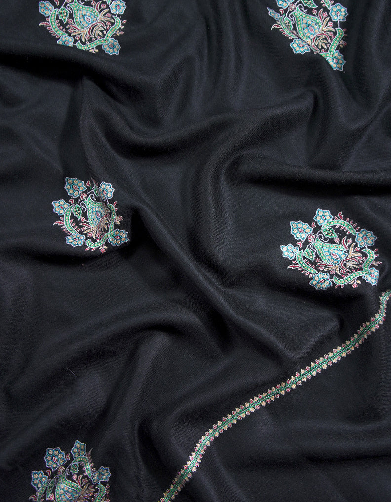 cold black booti embroidery pashmina shawl 8744