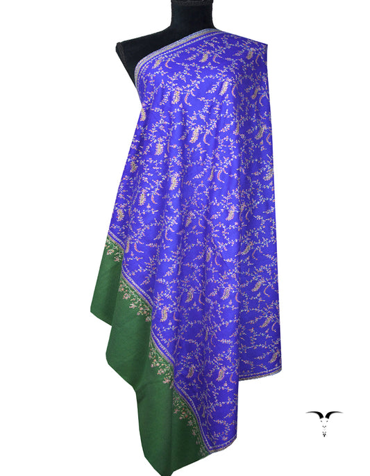 egyptian blue and green jaali embroidery Gi pashmina shawl 8764