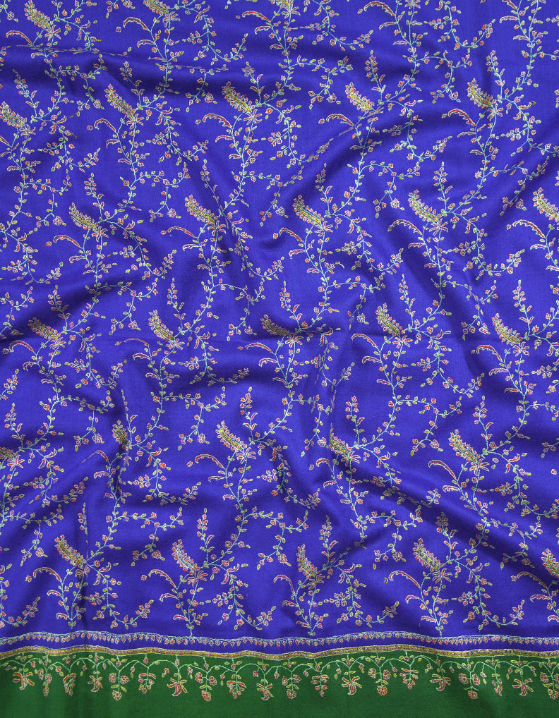 egyptian blue and green jaali embroidery Gi pashmina shawl 8764