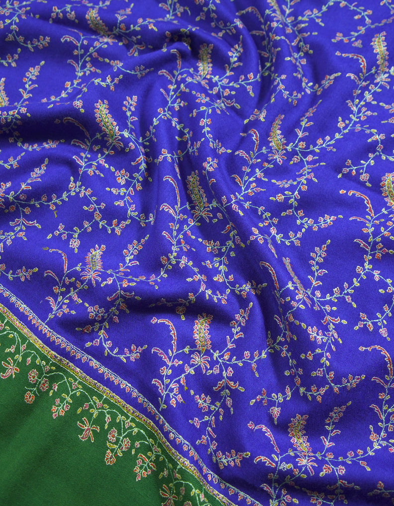 egyptian blue and green jaali embroidery Gi pashmina shawl 8764