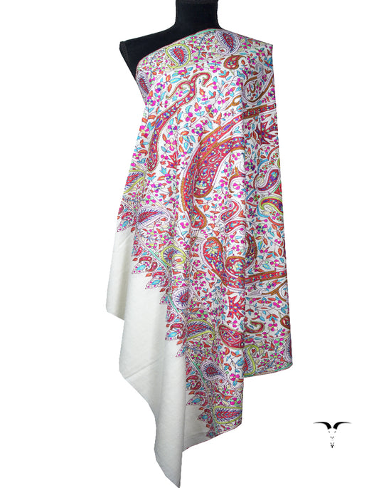 pure white embroidery pashmina Gi shawl 8765