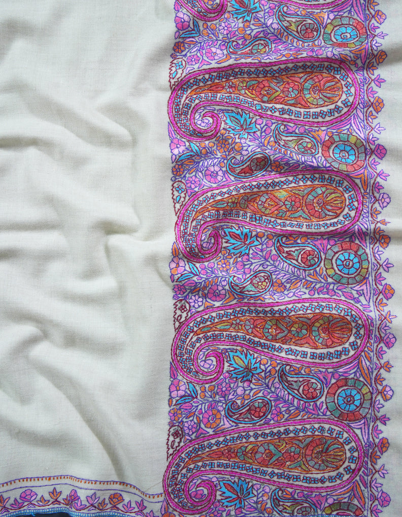 white embroidery pashmina shawl 8767