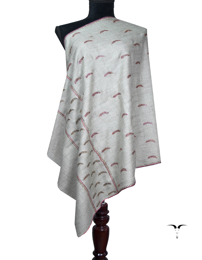 light natural booti embroidery pashmina stole 8801