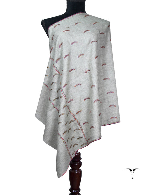 light natural booti embroidery pashmina stole 8801