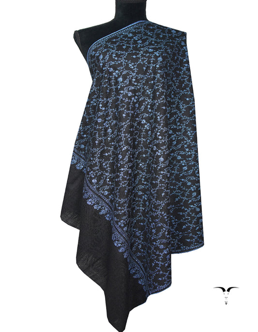 jet black GI jaali embroidery pashmina shawl 8848