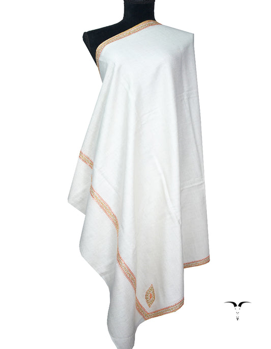 pure white tilla embroidery pashmina shawl 8849