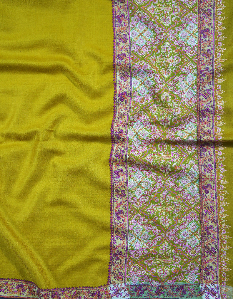 mustard embroidery pashmina shawl 8855