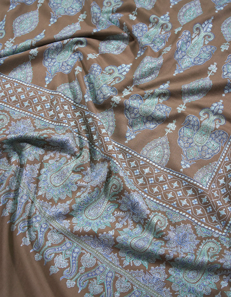 tortilla brown XL embroidery pashmina shawl 8861