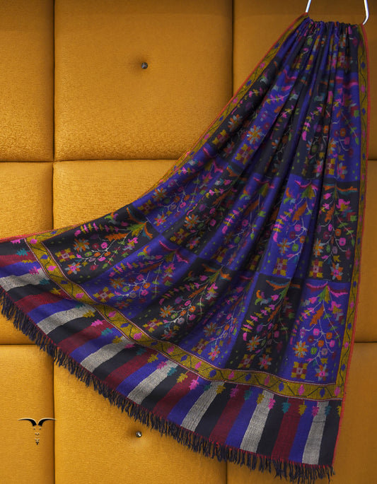 blue and charcoal black XL kani jamma shawl 8866