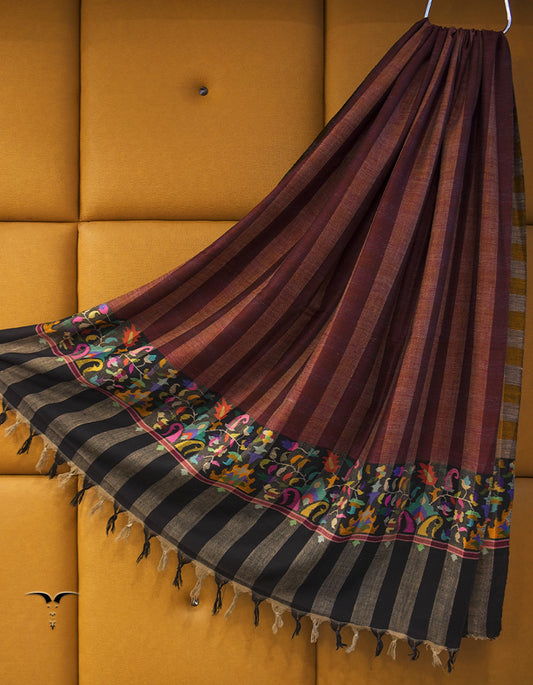 brown and mustard reversible XL kani paldaar shawl 8867